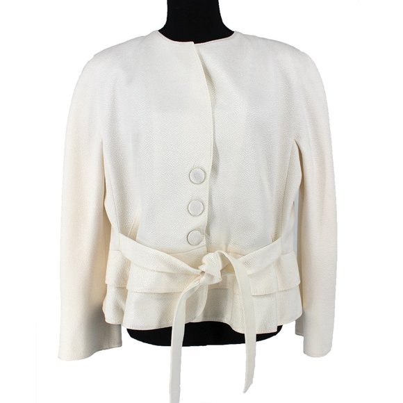 Giorgio Armani Hammered Silk Peplum Hem Blazer Cotton Ivory Jacket 50 XL NEW